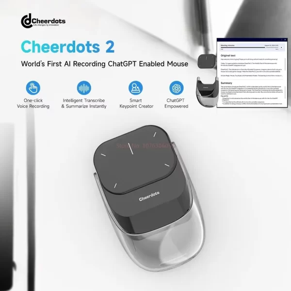 Cheerdots 2 mouse de ar removível sem fio touchpad tudo-em-um bolso ai gravação habilitado mouse controle sem fio chatgpt escritório - Imagem 6