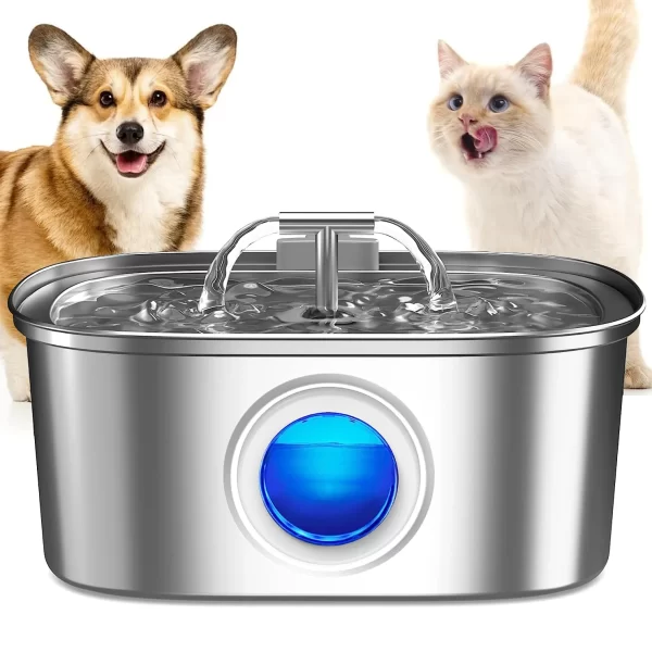 Newpet 108oz/3.2L Cat Water Dispenser de aço inoxidável para animais de estimação com filtro Bomba silenciosa Fonte automática para bebedouro de cães e gatos