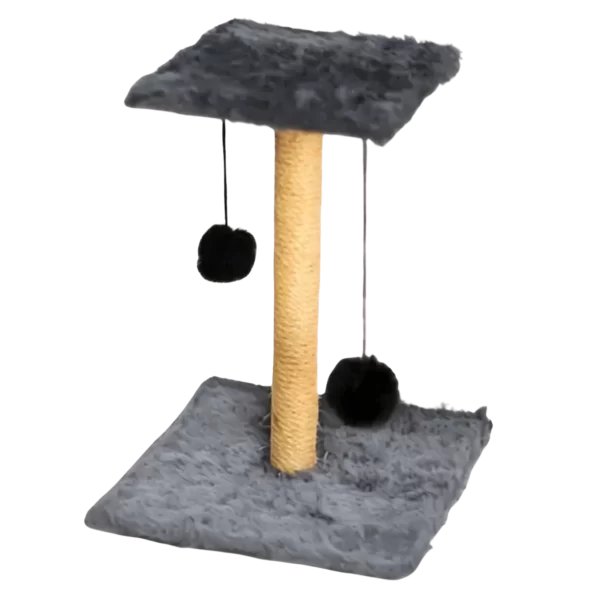 Arranhador Para Gatos Poste Sisal 2 Bases Brinquedo Bolinha Cinza