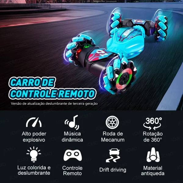 Carro acrobático RC 4WD 360 ° Carro de escalada rotativo 2.4g, carro de controle remoto sem fio, brinquedo para menino, veículo elétrico, presente com música e luz - Imagem 2