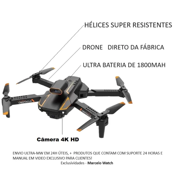 Drone com Câmera 4K HD S91 Wifi 5G Sensor Anti Colisão Baterias - Imagem 2