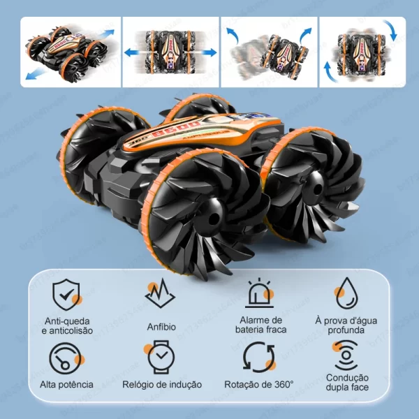 Amphibious Remote Control Stunt Car, Double-Sided Flip Vehicle, Rádio 4WD Drift, Off-Road, Brinquedos ao ar livre para meninos, Presente das crianças - Imagem 3