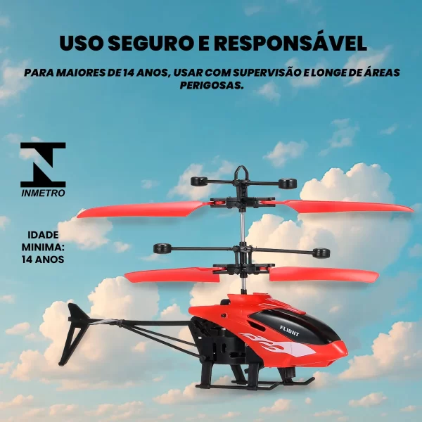 Brinquedo Helicóptero Sensorial Voador Controle Remoto Recarregável - Imagem 4