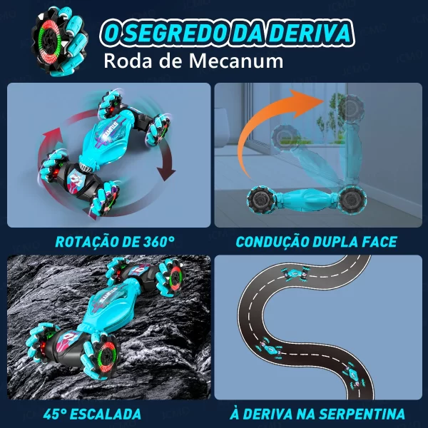 Carro acrobático RC 4WD 360 ° Carro de escalada rotativo 2.4g, carro de controle remoto sem fio, brinquedo para menino, veículo elétrico, presente com música e luz - Imagem 5