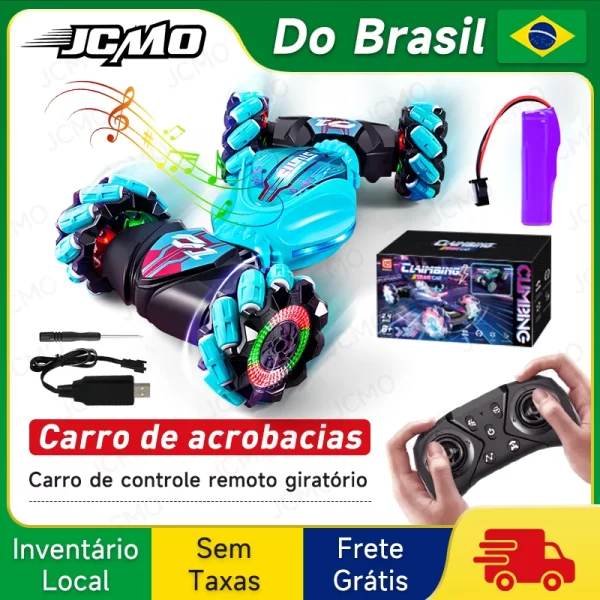Carro acrobático RC 4WD 360 ° Carro de escalada rotativo 2.4g, carro de controle remoto sem fio, brinquedo para menino, veículo elétrico, presente com música e luz