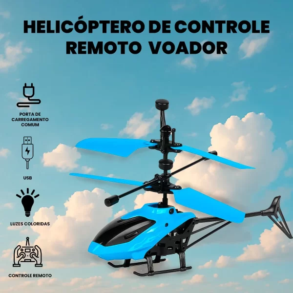 Brinquedo Helicóptero Sensorial Voador Controle Remoto Recarregável - Imagem 3