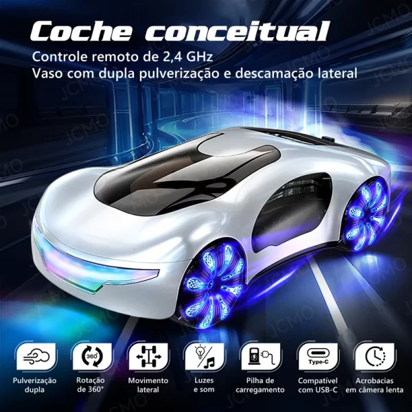 Carro de controle remoto novo conceito de energia rc drift carro 4wd drive dublê carros brinquedo com estação carregamento legal dupla spray música luz - Imagem 2