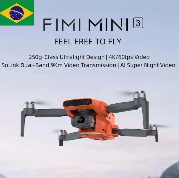 Fimi mini 3 novo drone 4k 60fps ai super night video 9km faixa 3 eixos cardan 249g design ultraleve rastreamento inteligente pro drone