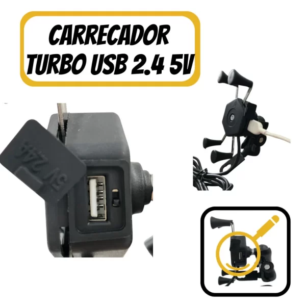 Suporte De Celular Para Moto com Carregador USB Universal - Imagem 3