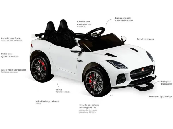 Carro Elétrico Infantil Jaguar Branco Bandeirante - Imagem 5